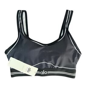 Alo Yoga Sports Bra Black Reflective Trim Logo Band Size M